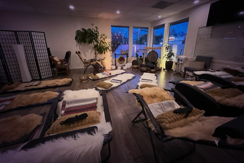 Siskiyou Vital Medicine Room prepared for a relaxing sound bowl session